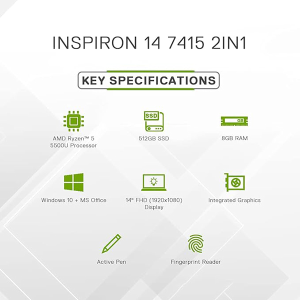 Buy Dell Inspiron 7415 AMD Ryzen 5 Hexa Core 5500U - (8 GB/SSD/512 GB SSD/Windows 10) Laptop With MS Office - Vasanth and Co